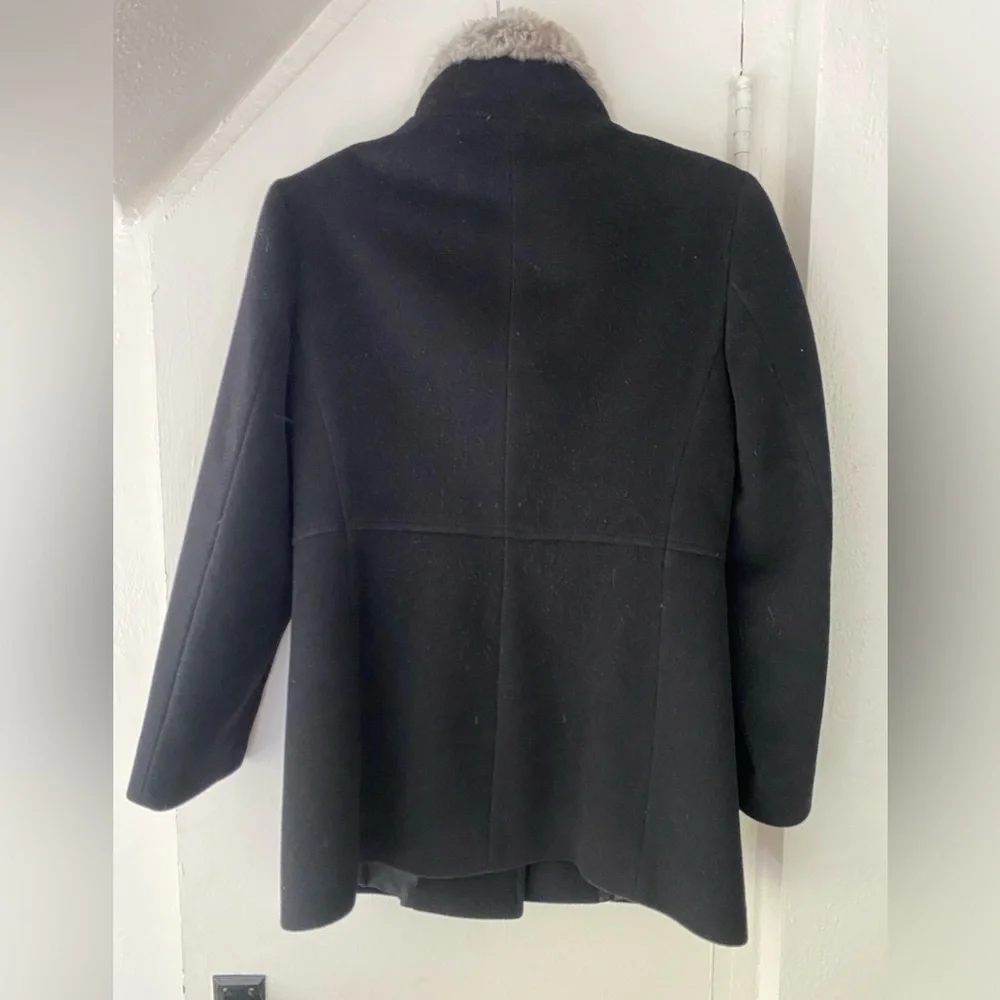 Cinzia Rocca Due Black Wool Cashmere Gray Rabbit Fur Collar Size 6
